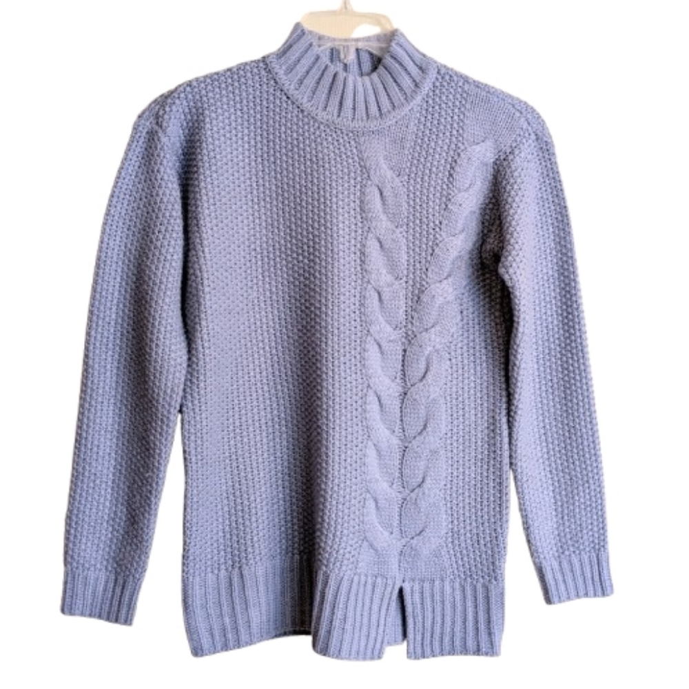 Simply Vera VeraWrang Sweater Blue Gray Cable Knit Mock Neck XS